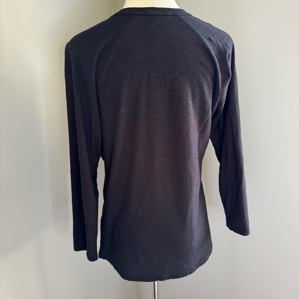 James Perse Split Neck Long Sleeve Raglan Tee - Black Medium (size 2) - Picture 3 of 5